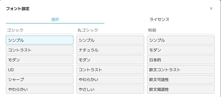 フォントのプリセットの操作画面(マニュアルより)